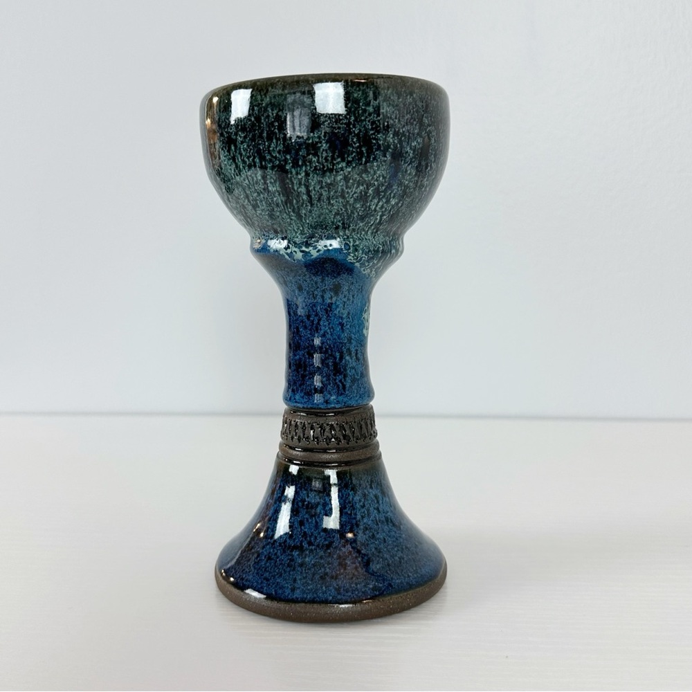 Artisan Blue Black Ceramic 7.25" Tall Goblet